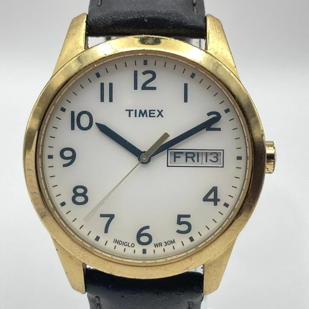 Timex Easy Reader Men's Watch 36mm CLOUDY Gold Tone Indiglo Day Date New Battery